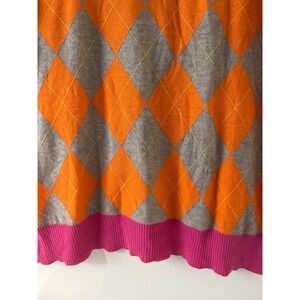 525 America Argyle Sweater Pink Orange Gray‎ Cotton Cashmere Knitted Large